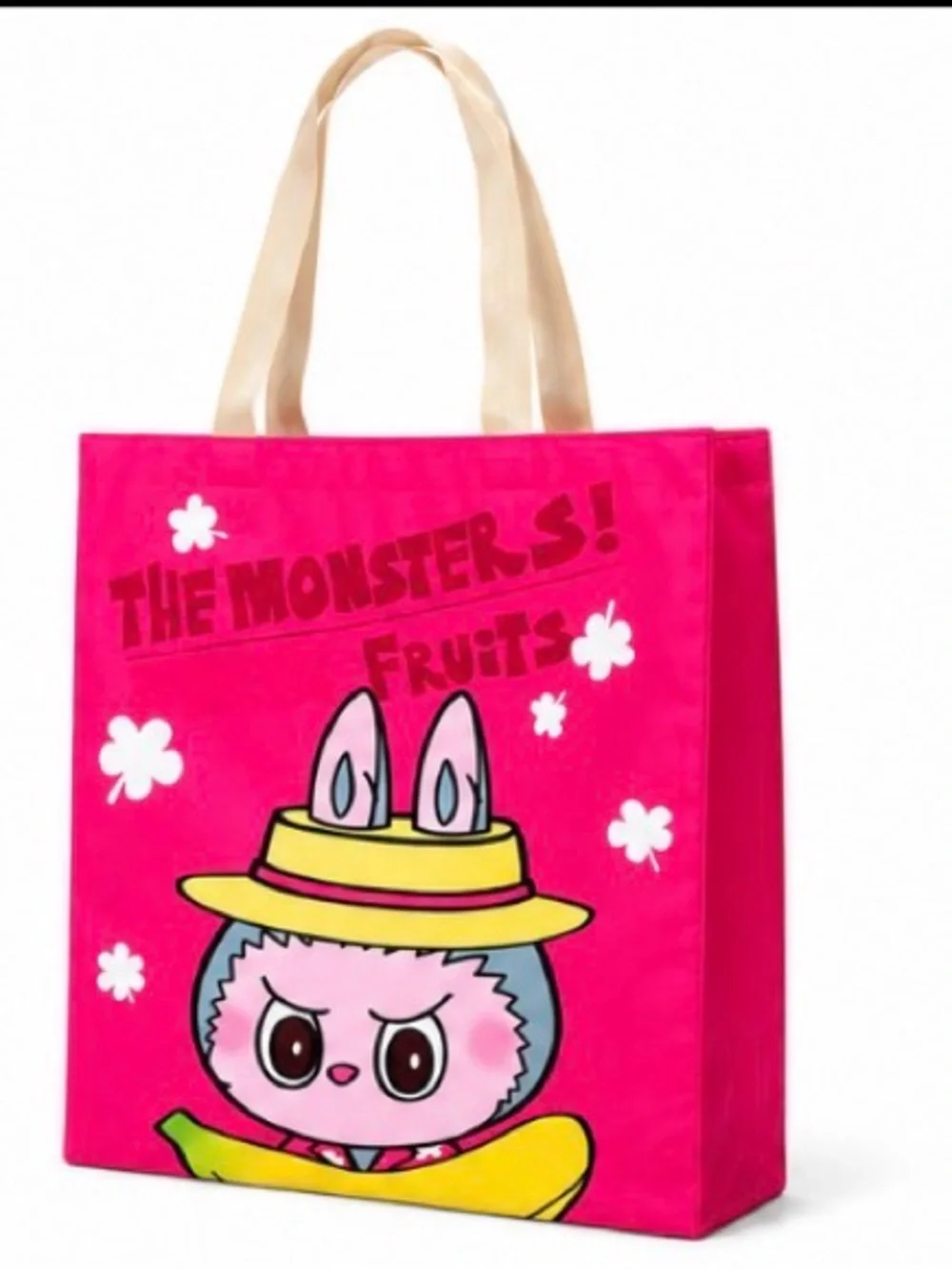 Cute Pink Cartoon Tote Bag with Yellow Accent13”x14” cotton
